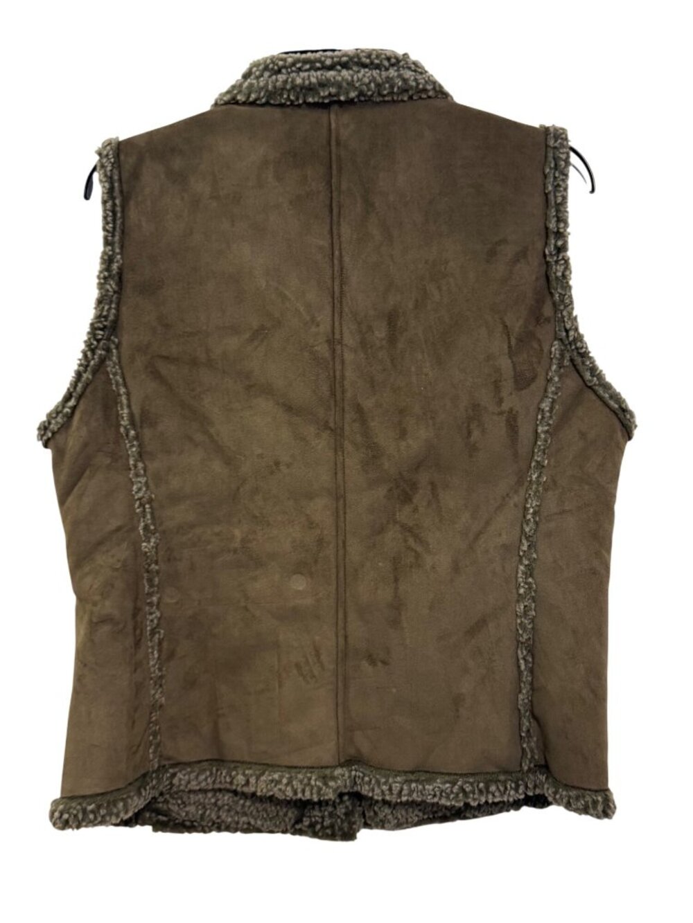 L.L. Bean Womens Medium Camel Sherpa Lined Suede Vest Button Front Outdoor - Picture 2 of 7